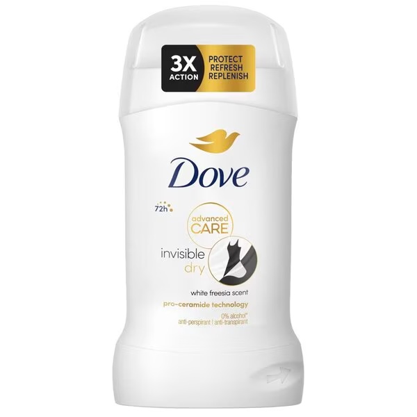 „Dove“ moterims skirtas nematomas sausas dezodorantas-stiklinis dezodorantas, 40 ml