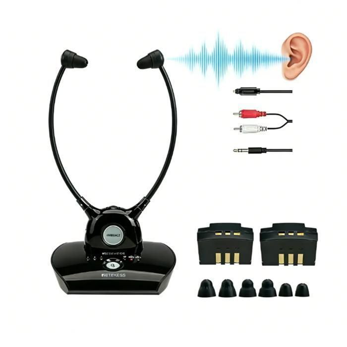 Cuffie TV wireless Retekess TA008, bassa latenza 2.4G, apparecchio acustico, 10 ore di autonomia, stereo, amplificazione del suono per anziani