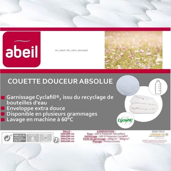 Couette - ABEIL - Douceur Absolue - 200x200 - 100% Polyester - Légère 200g/m2