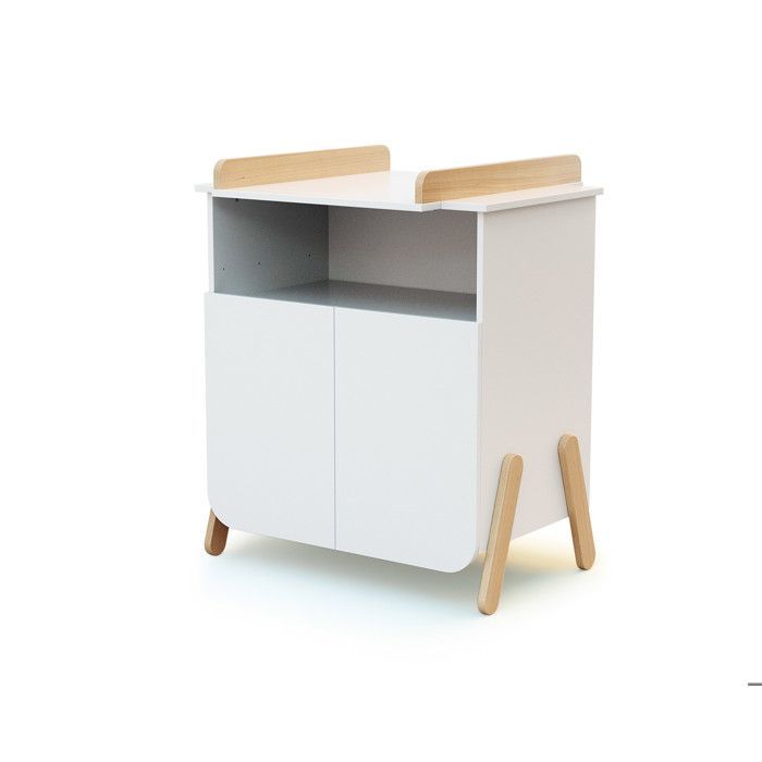 AT4 – Babyzimmer-Set bestehend aus Bett, Wickelkommode und Kleiderschrank, Weiß und lackierte Buche – Einheitsgröße