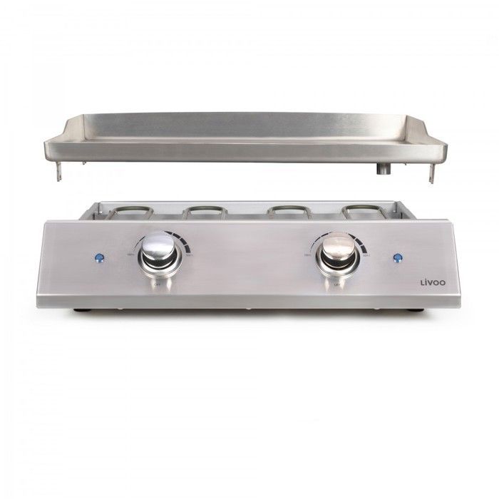 Plancha eléctrica de acero inoxidable con 2 termostatos - LIVOO - DOC302 - 2800W - Placa de acero inoxidable extraíble - 2 termostatos ajustables