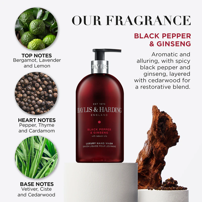 Sabonete líquido para mãos Baylis & Harding com pimenta-do-reino e ginseng