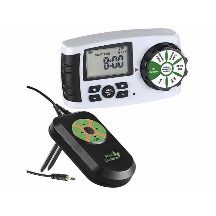 Temporizador de riego - Royal Gardineer - BWC-400 - Sensor de humedad - 4 válvulas - Funcionamiento autónomo de 15 días