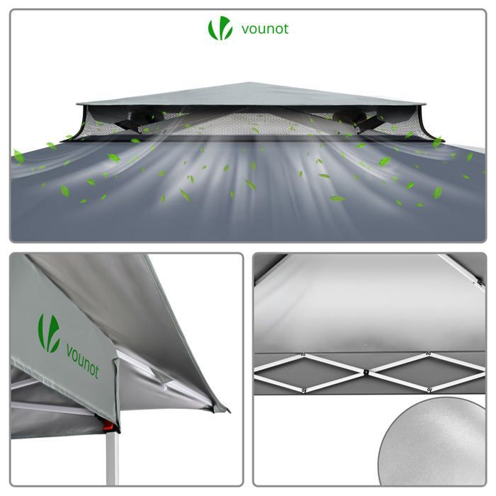 Cenador de jardín exterior VOUNOT® de 3,6 x 3,6 m, plegable con mosquitera, color gris.