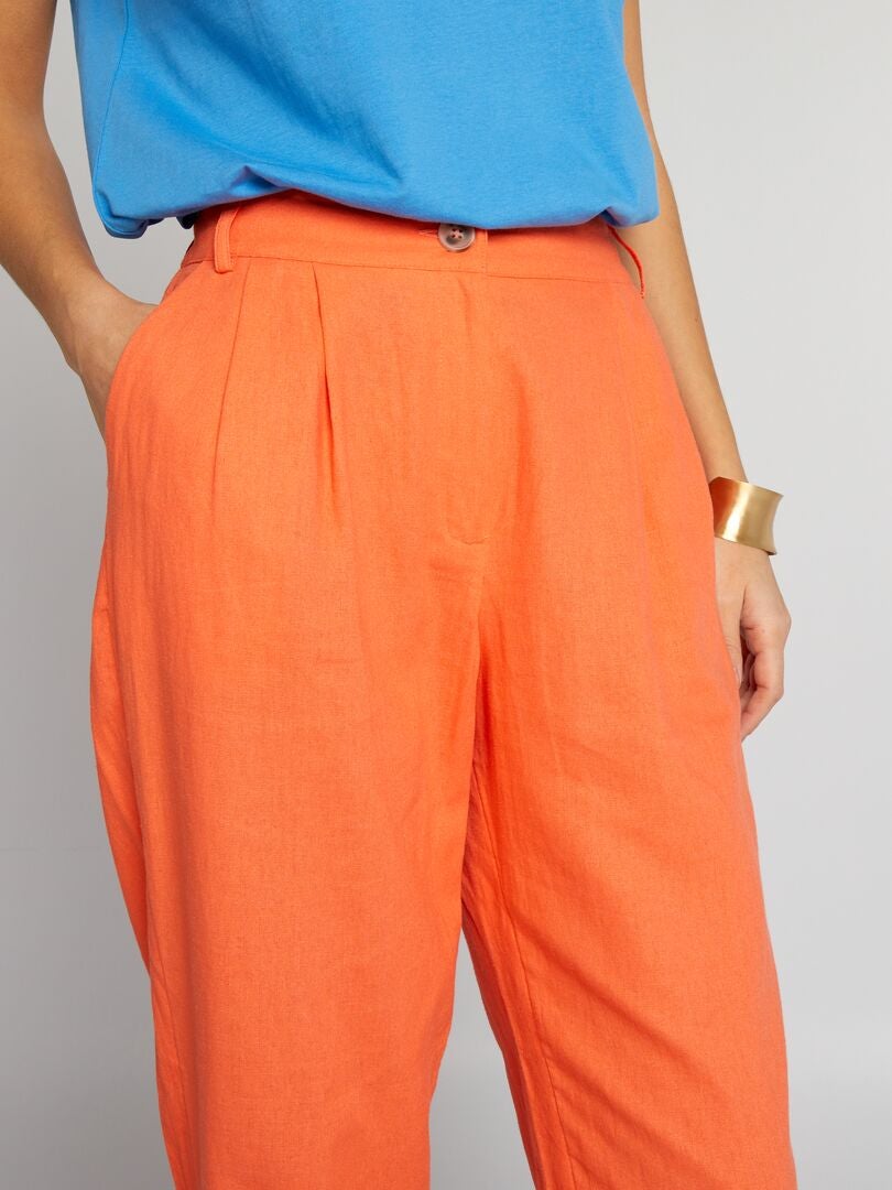Pantalones de lino ajustados estilo zanahoria - NARANJA