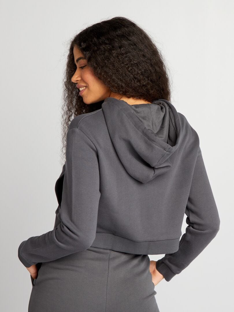 Effenkleurige hoodie met rits - GRIJS