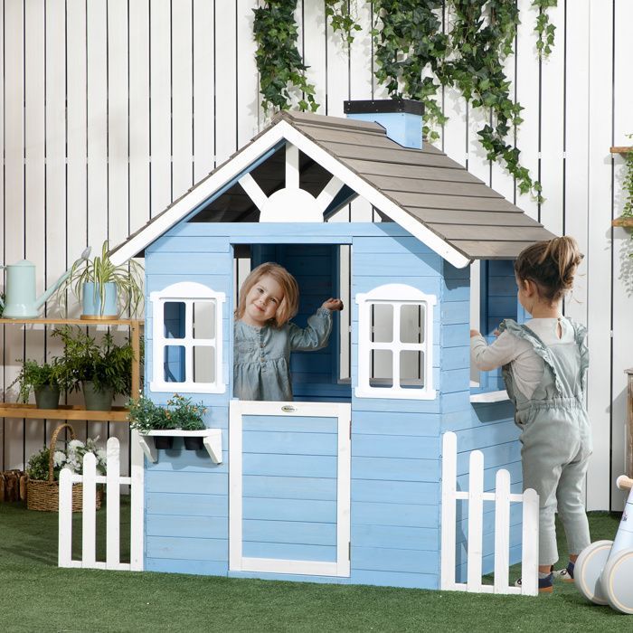 Outsunny - Speelhuisje voor kinderen - Vurenhout - 151x112,5x142cm - Blauw