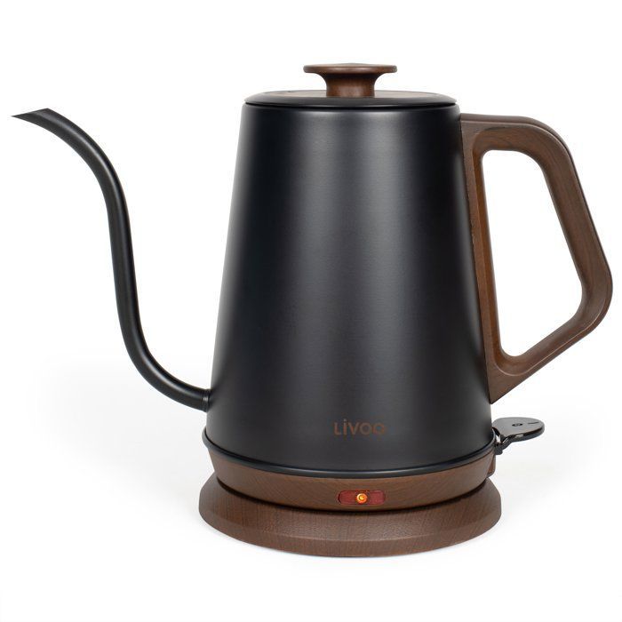 Hervidor de cuello de cisne - LIVOO - DOD206 - 1360 W - 1 L - Base giratoria de 360° - Negro/Marrón
