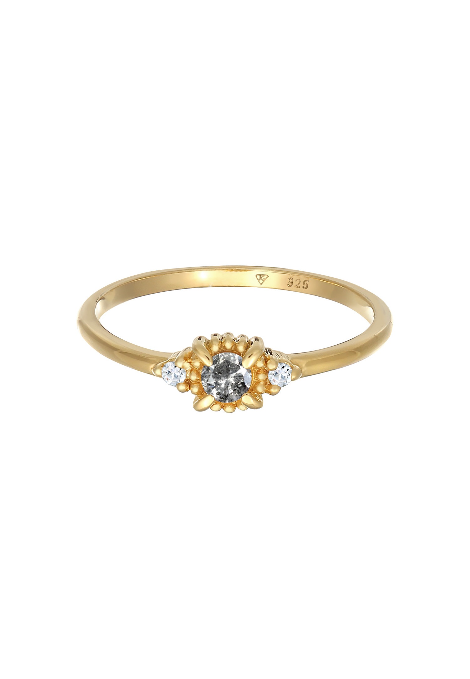 Elli DIAMONDS Bague solitaire femme poivre et sel avec diamant (0,11 ct.) et pierre Topaze en argent sterling 925