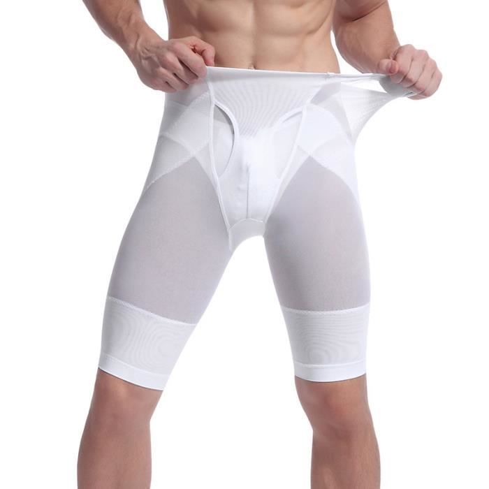 Culotte Gainante Homme Taille Haute Invisible Ventre Plat - DEMEUBLE - Blanc - Fitness - Respirant - Multisport