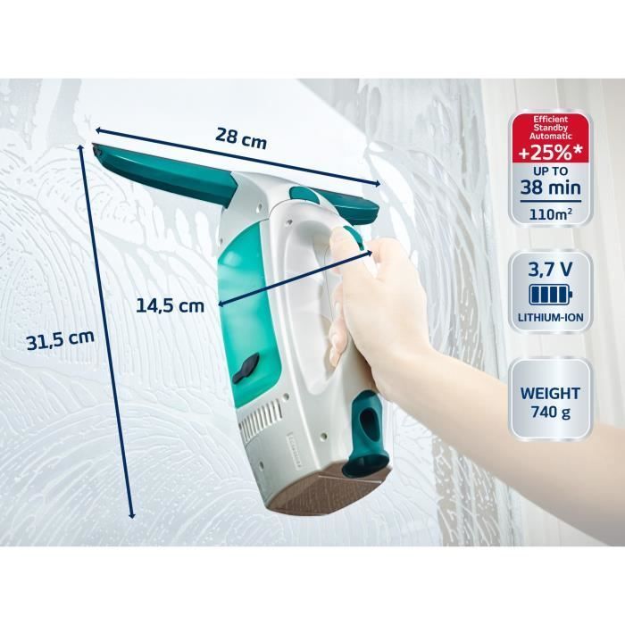 Nettoyeur pour vitre avec manche et mouilleur Leifheit Dry & Clean 51003, set pour un nettoyage sans traces, autonomie 38min