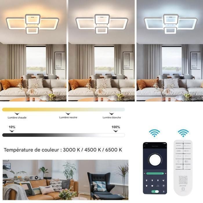 DORLINK Plafonnier LED Carré Moderne 54W - Dimmable avec Télécommande 3000K-6500K - Pour Chambre Salon