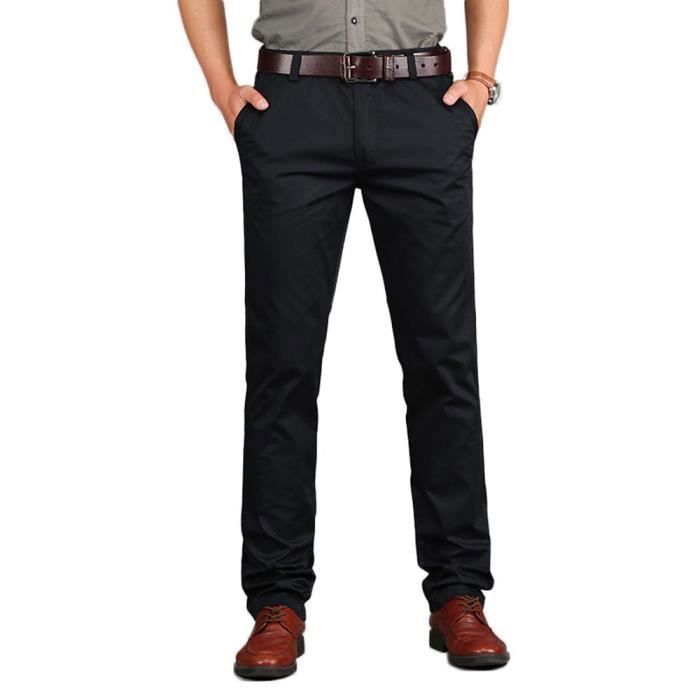 Pantalones chinos rectos de talla grande para hombre - INSFITY - Negro