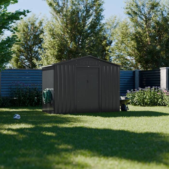 Abri de jardin en métal - Houtland. 2.71 m² anthracite - Cabane à outils avec double portes coulissantes. kit de fixation sol