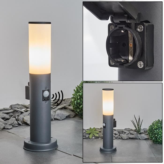 Bolardo iluminado - HOFSTEIN - Zogno - Detector de movimiento - Toma de corriente - IP44