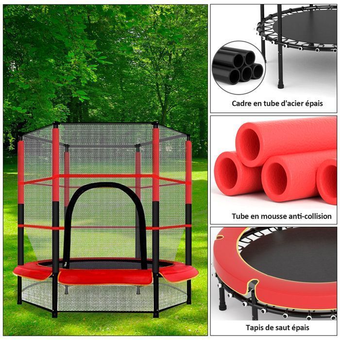 Trampoline pour Enfants Ø140cm, Trampoline Extérieur et Intérieur avec Filet de Sécurité Surélevé, Cadre en Acier, Trampoline