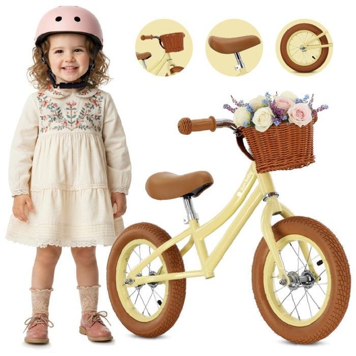 Sun Baby - Classic Balance Bike - 2 Years, max. 30 kg, steel frame, inflatable colored wheels, adjustable saddle - Yellow