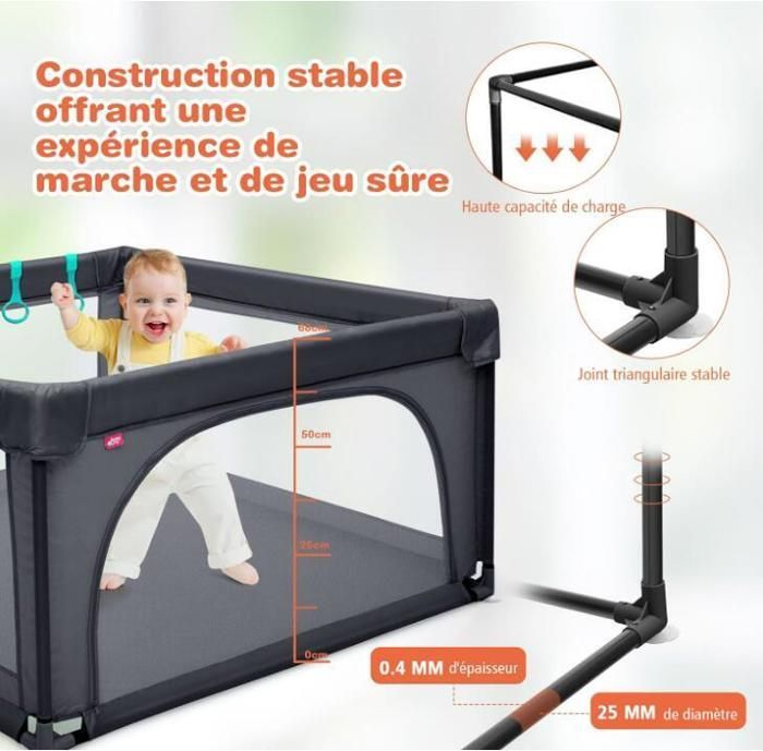 DREAMADE Opvouwbare babybox van Oxford-stof, speelhek met 50 speelballen, hoekbeschermers en antislipbodem, grijs