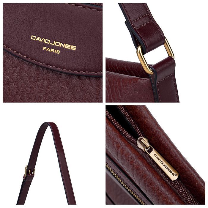 David Jones - Borsa a tracolla da donna con molteplici tasche - Borsa a tracolla, borsa a mano, borsa a spalla, ecopelle - Tasca con cerniera - Viola
