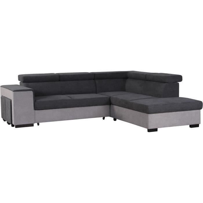 Eckschlafsofa mit Stauraum (rechts), 5-Sitzer – Grauer Stoff – B 271 x T 220 x H 77 cm – ARMSTRONG – Hergestellt in der Ukraine