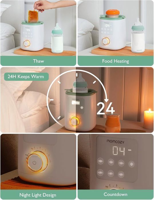 Aquecedor de mamadeiras Momcozy Nutri, 9 em 1, com luz noturna.