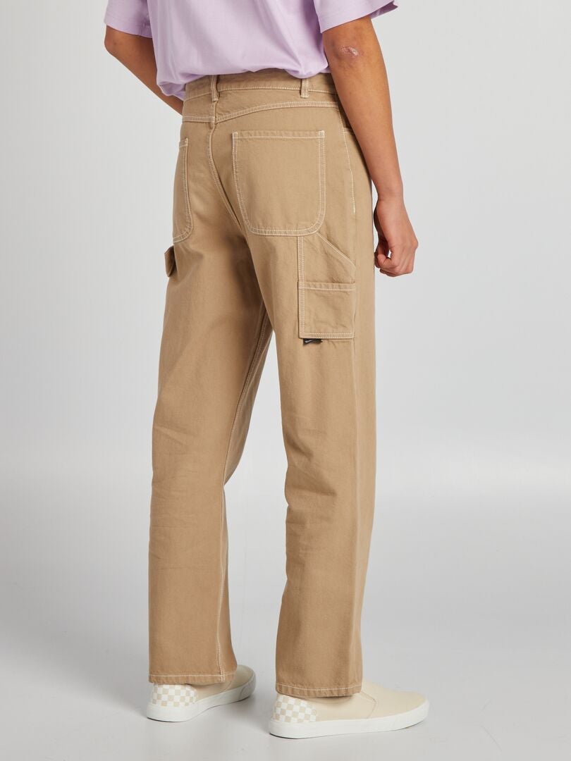 Cargobroek met contrasterende stiksels - BEIGE