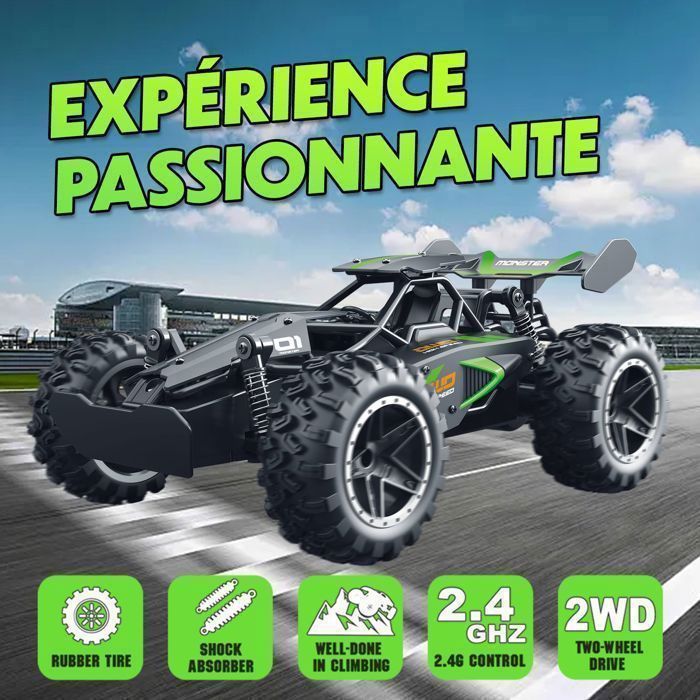 Auto radiocomandata in scala 1:18, 20 km/h, 2,4 GHz, monster truck radiocomandato, 40 minuti di gioco, portata 50 m, auto radiocomandata