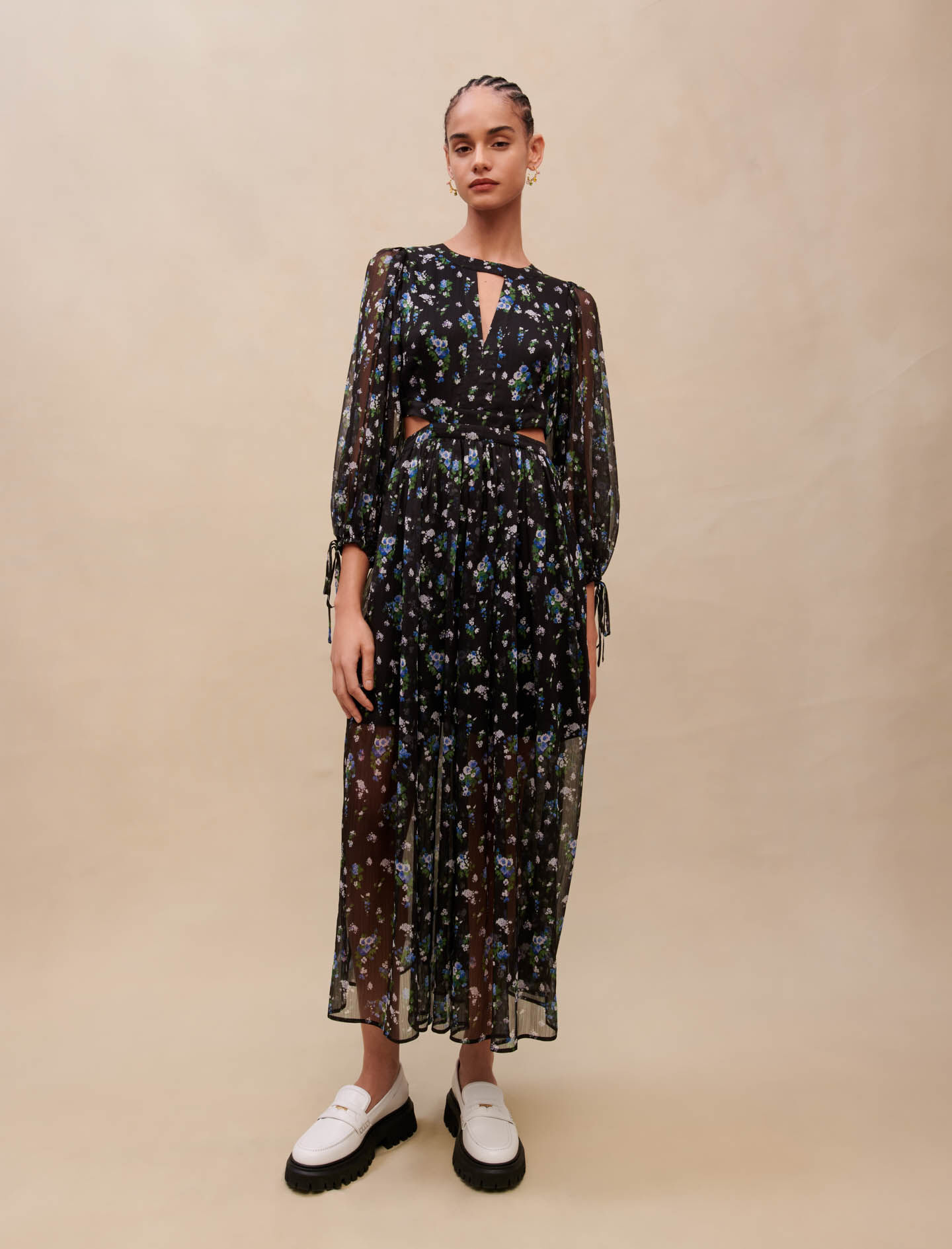 Rochie lungă cu imprimeu ajurat - Bouquet Bleu