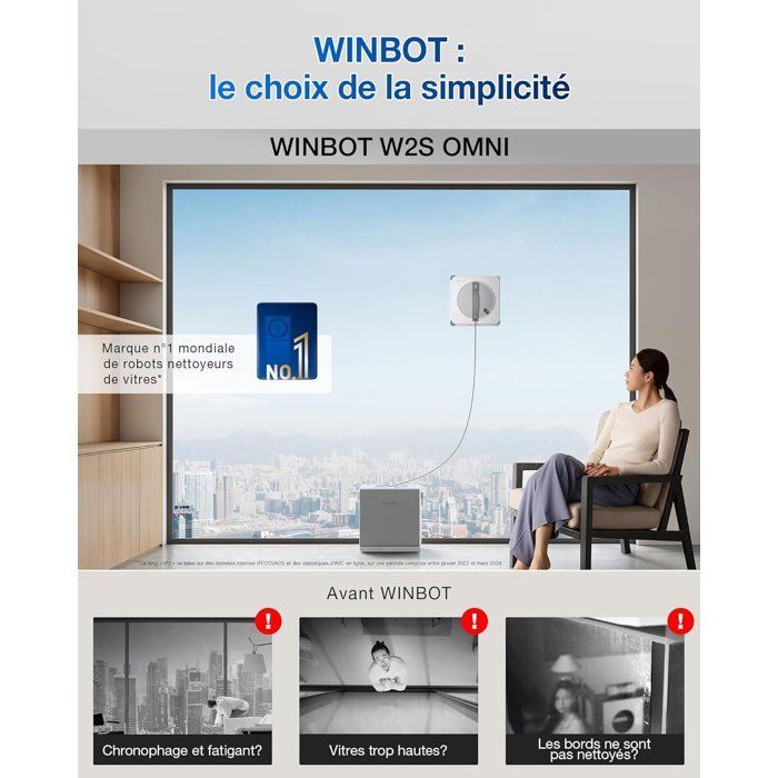 ECOVACS W2s OMNI - Robot Nettoyeur de vitres avec Station - Nettoyage Intelligent Bord à Bord TruEdge - Charge en Fonctionnement