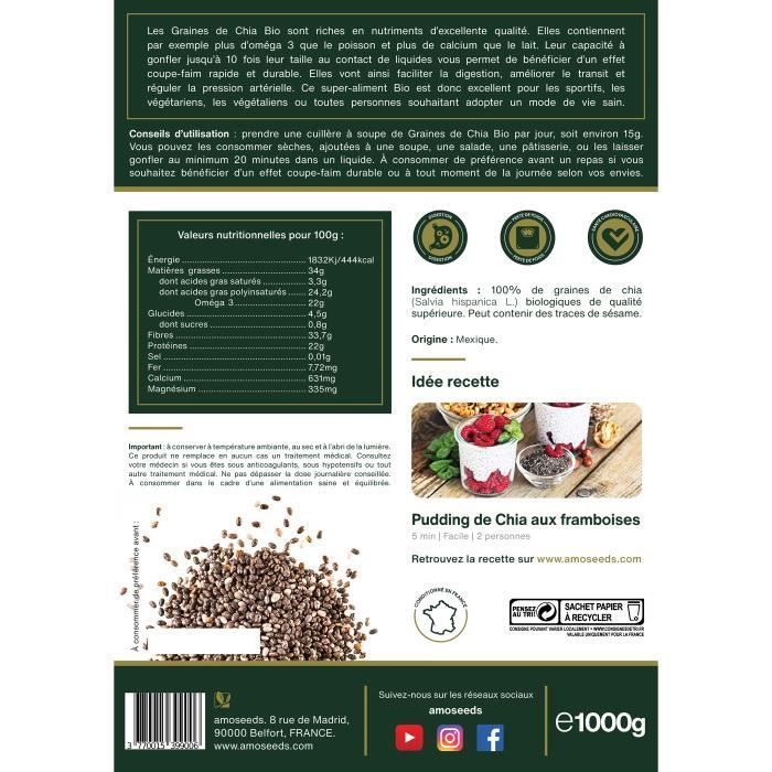 Graines de Chia Bio 1kg - Qualité Supérieure - amOseeds - Le Spécialiste des Super-aliments Bio