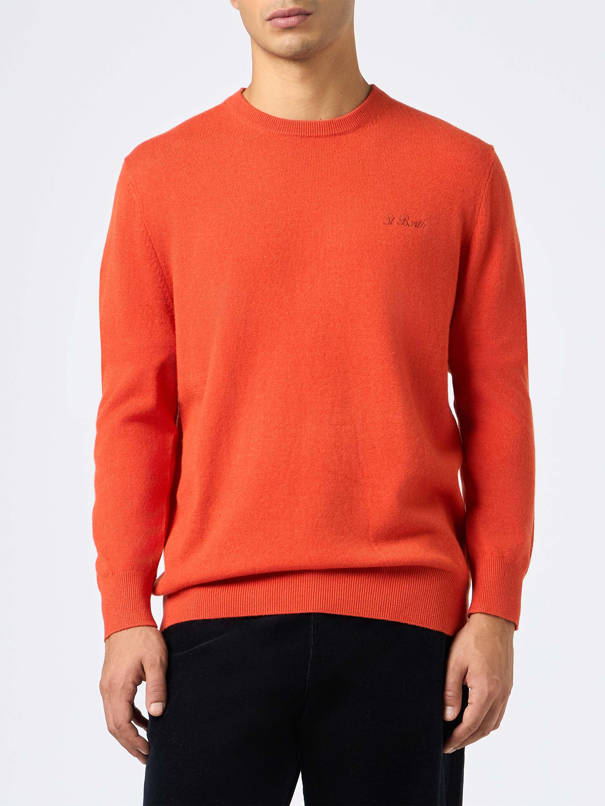 Regent herentrui met ronde hals, oranje, van kasjmierblend