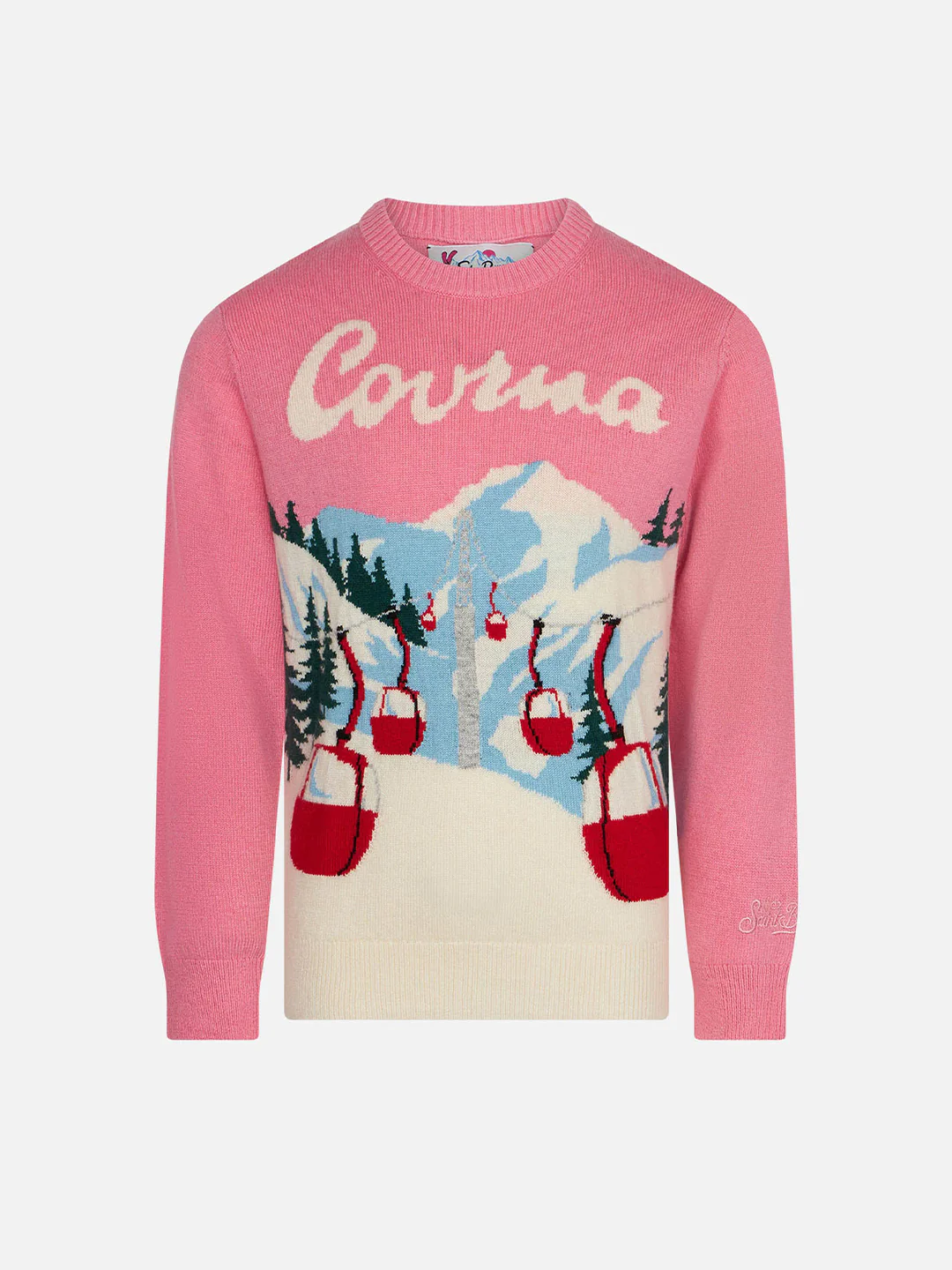 Trui met ronde hals voor meisjes met een ansichtkaart van Courmayeur.