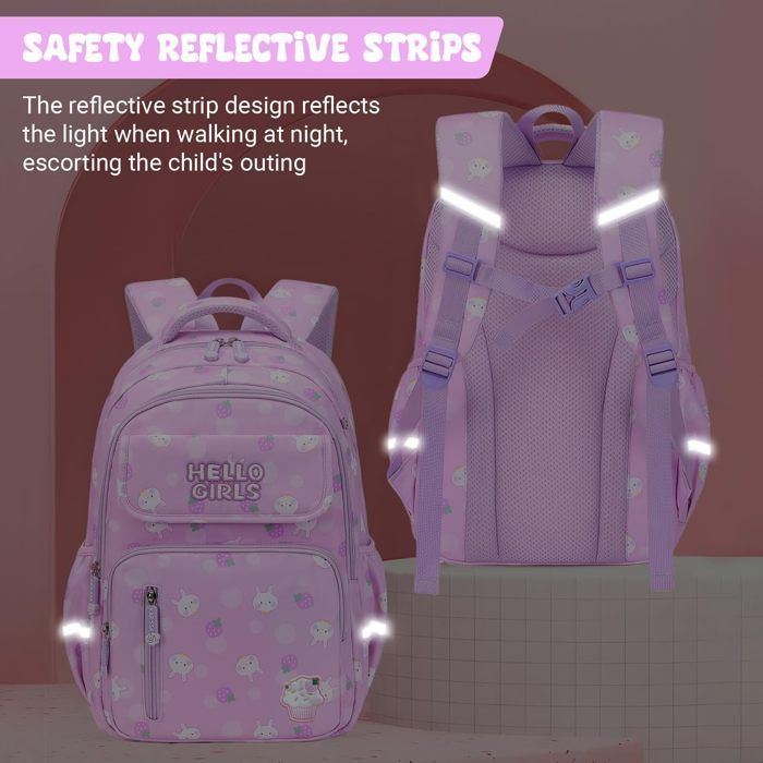 Children's School Backpack for Ages 8-12, Waterproof and Ergonomic Primary School Bag for Girls and Boys, Travel School Bag for Grades 3-5, Purple