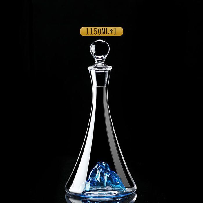 Decantador de vino de cristal de lujo con cascada azul Iceberg integrada, aireador de vino sin plomo con tapón de cristal (1,15 l)