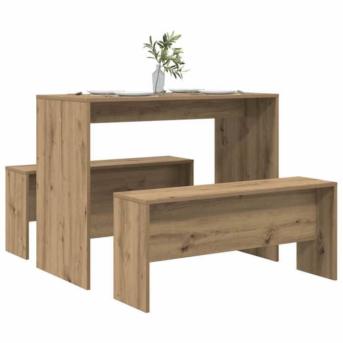 947751& Juego de mesa y banco de comedor de 3 piezas - Madera - Aglomerado - Mesa y sillas de cocina