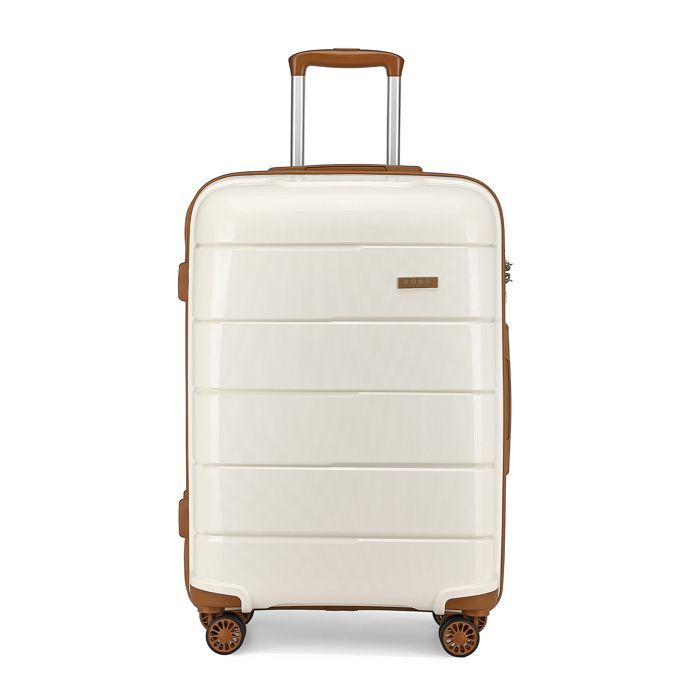 Maleta de cabina Kono de 55x40x21cm, ligera, de polipropileno, con carcasa rígida, 4 ruedas y cerradura TSA, color crema.