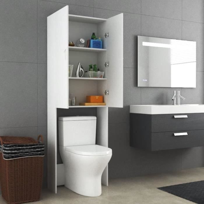 Meuble pour Machine à Laver Armoire Haute de Rangement Armoire à Lave-Linge Présentoir Buanderie Intérieur Blanc 64x25,5x190 c[360]
