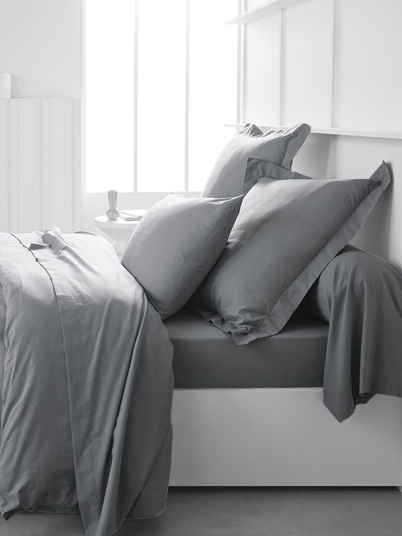 Funda de almohada de percal de algodón de color liso - MARRÓN