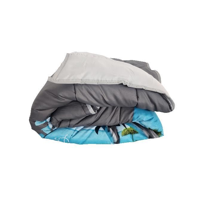 Couette légère été 220x240 MORTREUX - Imprimé Dauphins / Uni gris clair, microfibre 200 g/m²