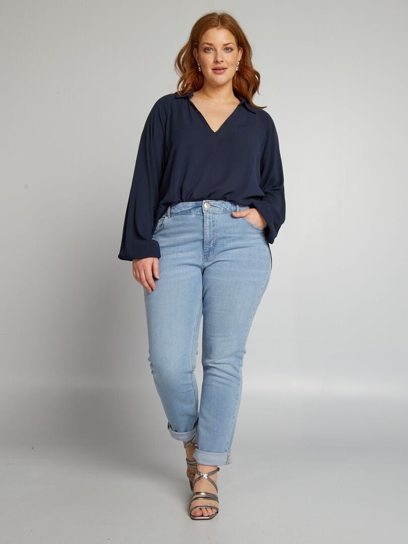 Zachte, bedrukte blouse met pofmouwen - blauw