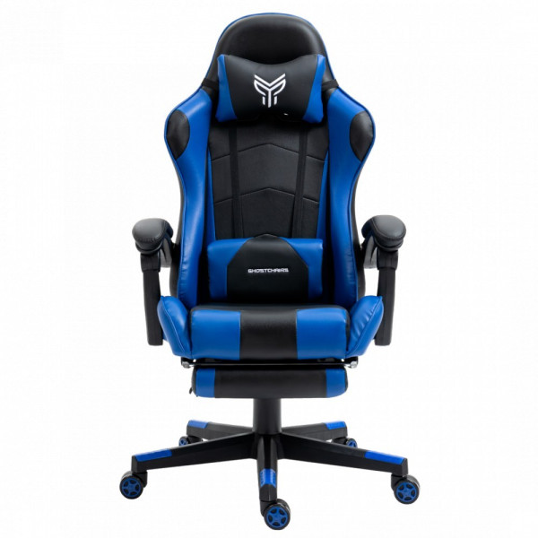 Fotel gamingowy GHOST 17 niebieski z podnóżkiem
