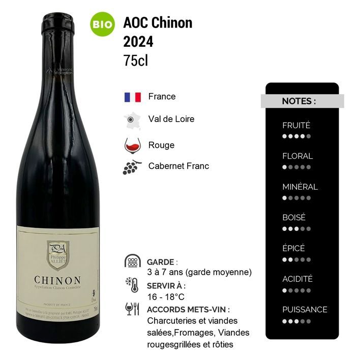 Domaine Philippe Alliet Chinon Tradition 2024 - Vinho Tinto do Vale do Loire (6x75cl) Orgânico