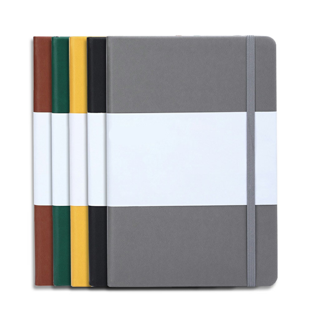 Taccuino personalizzato con elastico, formato A5, copertina rigida, in pelle, diario, con logo personalizzabile, pagine a puntini, tasca portadocumenti