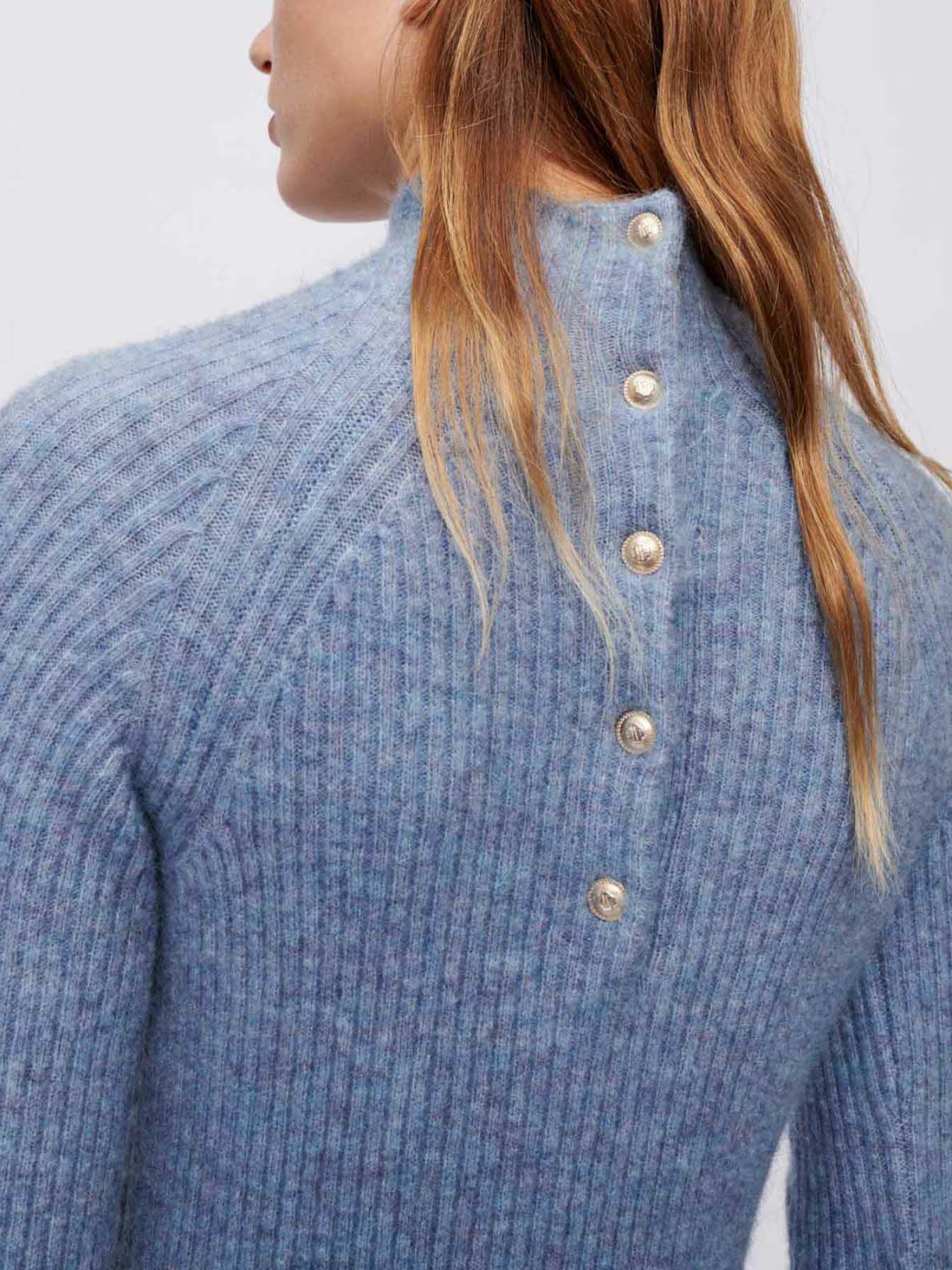 Mohairjurk met hoge hals - Blauw