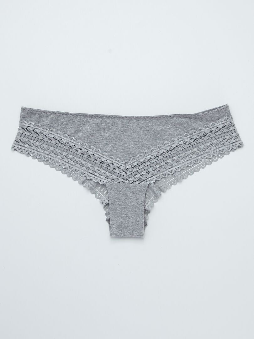 Set van 3 katoenen kanten stringtjes - ROZE