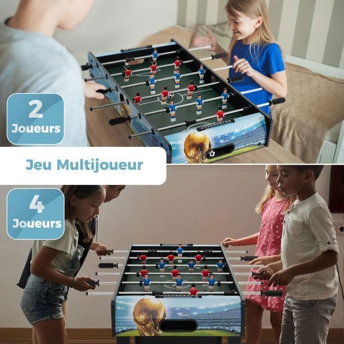 Mesa de futbolín COSTWAY de 94 cm para 4 adultos y niños - 2 marcadores de 10 puntos - 14 jugadores coloridos - 2 pelotas - 4 patas desmontables - Madera