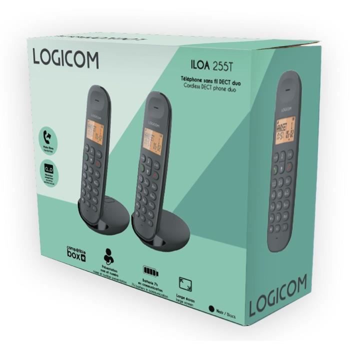 Cordless landline phone - LOGICOM - DECT ILOA 255T DUO - Black - With answering machine