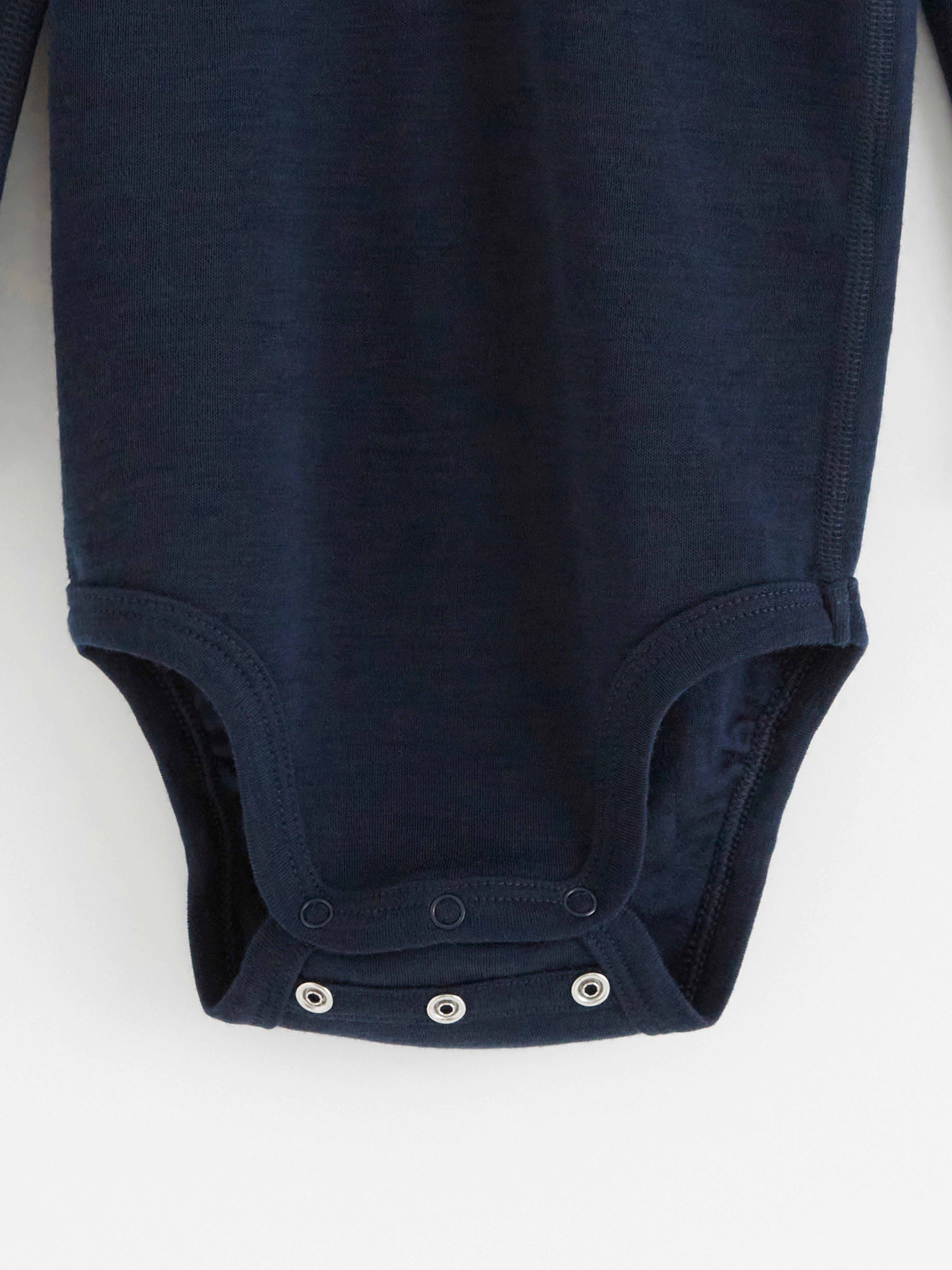 Langærmet bodysuit i marineblå merinould