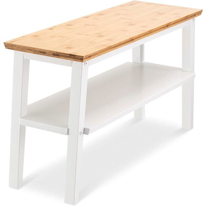 Zapatero de bambú - SUTEO - Banco con asiento - Doble estante - 28x80x45 cm - Blanco - Soporta hasta 90 kg