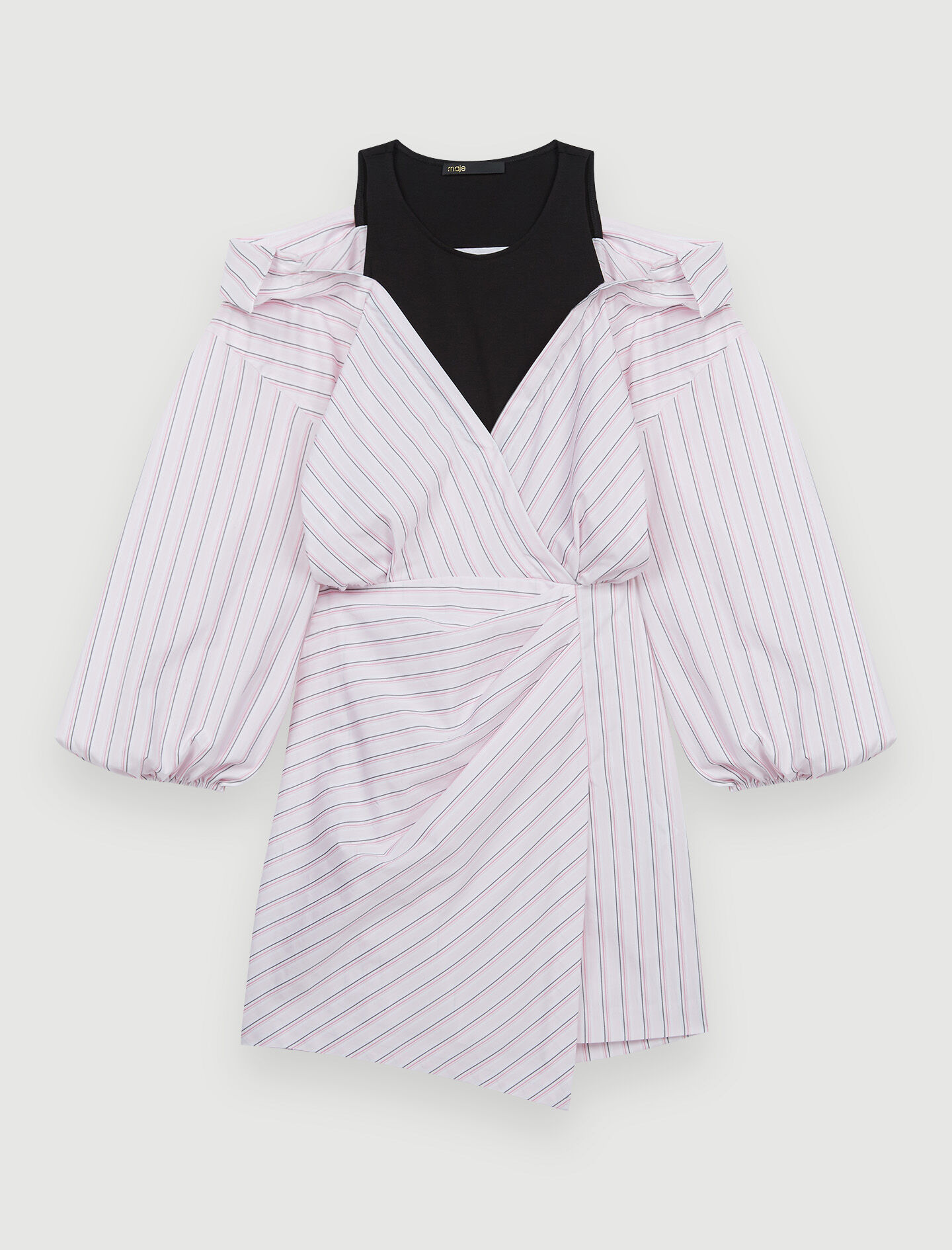 Gestreepte trompe l'oeil jurk - roze bonbon